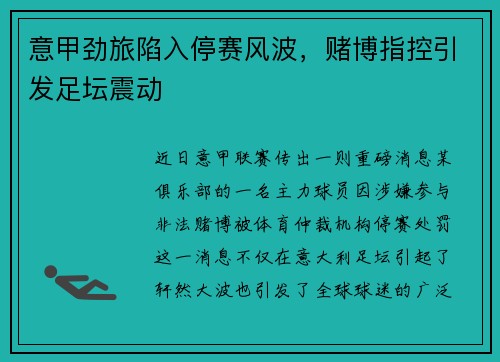 意甲劲旅陷入停赛风波，赌博指控引发足坛震动