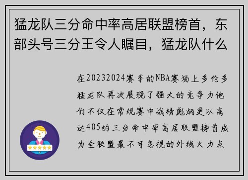 猛龙队三分命中率高居联盟榜首，东部头号三分王令人瞩目，猛龙队什么