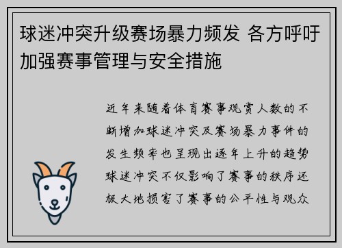 球迷冲突升级赛场暴力频发 各方呼吁加强赛事管理与安全措施